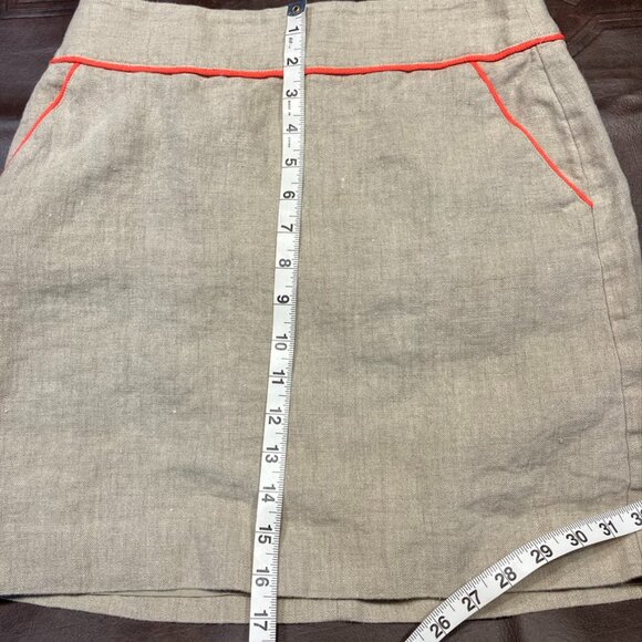 Ann Taylor Loft Linen Mini Skirt Pockets Neon Trim Y2K Womens 2 Tan Neon Boho - Picture 13 of 14